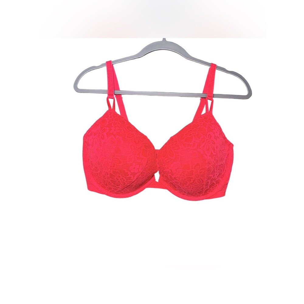 Victoria's Secret Push-up Bra Demi Neon Red Lace Underwire Bra Size 38DD